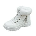 thumbnail image 2 of Wowcloth Woman's Fashion Casual Winter Fleece-Lined Warm Ankle Boots, Solid Color Round Toe Front Lace-Up Chunky Sole Flat Heel, Thermal Insulated Comfortable for Daily Wear and Winter Outfits, 2 of 9