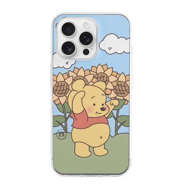 Funda de TPU de Winnie The Pooh para iPhone 16 Pro: ultrafina, a prueba de golpes, antiamarilleo, resistente a arañazos, compatible con carga inalámbrica, agarre mejorado, estilo transparente.