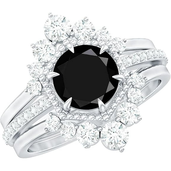 Divine_creation 2.20 Ct Round Cut Black Diamond Womens Wedding Bridal Ring Set 14K White Gold Plated 925 Sterling Silver -5.5