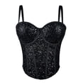 thumbnail image 4 of QHFBli Womens Glitter Sequin Corset Tops Lace Mesh Bustier Fish Boned Crop Top Removable Straps Tube Party Tops, 4 of 5
