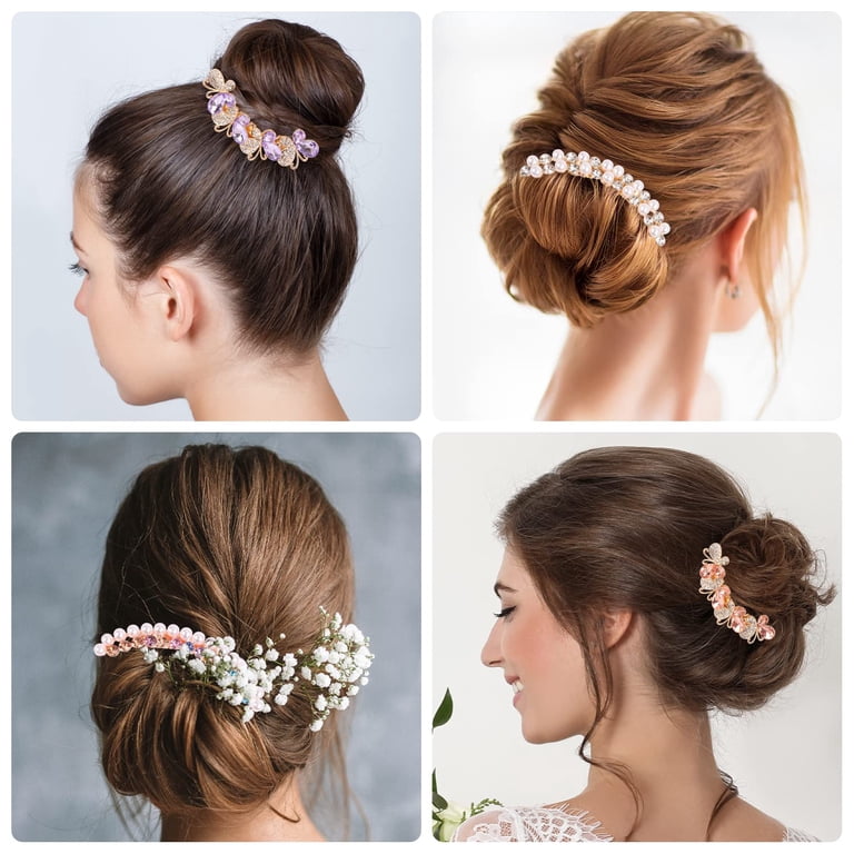 4 Pcs Elegant Pearl & Rhinestone Hair Combs for Women 