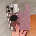 thumbnail image 4 of Compatible for iPhone 13 Pro 6.1 Inch Bling Plating Astronaut Hidden Stand Case, Cute Clear Glitter Card Slot Case for Women Girls Shockproof Back Cover for iPhone 13 Pro Pink, 4 of 15