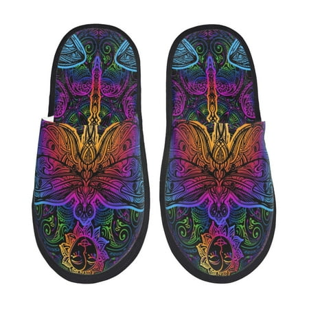 Balery Indian Mandalas Dragonfly Slient Indoor Furry Fleece Comfort House Shoes Soft Non-Slip Home Shoes Cotton slippers House Slippers-- Medium