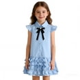 thumbnail image 2 of Ticikt Girls Ruffle Sleeve Summer Dress Kids Casual Pleated School Uniform Polo Dresses,Color:Blue,Size:4-5 Years, 2 of 8