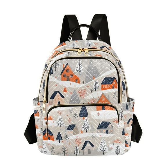 FORMRS Mini Backpack Purse for Women Travel Daypack Casual Shoulder Bag, Cartoon Gray Houses