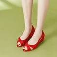 thumbnail image 4 of YDN Women Comfy Peep Open Toe Slip On Pumps Cutout Wedge Low Heel Sandals Daily Wear Party Shoes Size 7 Red, 4 of 4
