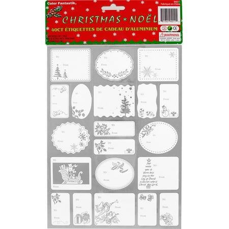 JAM Paper Foil Christmas Gift Tag Stickers, Silver, 40/pack