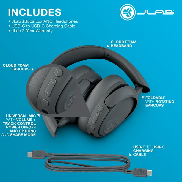 JLab Jbuds Lux ANC Wireless Over Ear Headphones Graphite - Walmart.ca