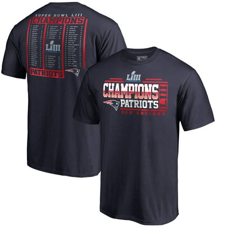 New England Patriots NFL Pro Line by Fanatics Branded Super Bowl LIII Champions End Zone Formation Roster T-Shirt -