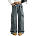 thumbnail image 3 of CYRBOKO Girls Cargo Pants Size 14-16 with Pockets, Loose Fit Casual Elastic Waist Outdoor Wide Leg Pants Green, 3 of 5