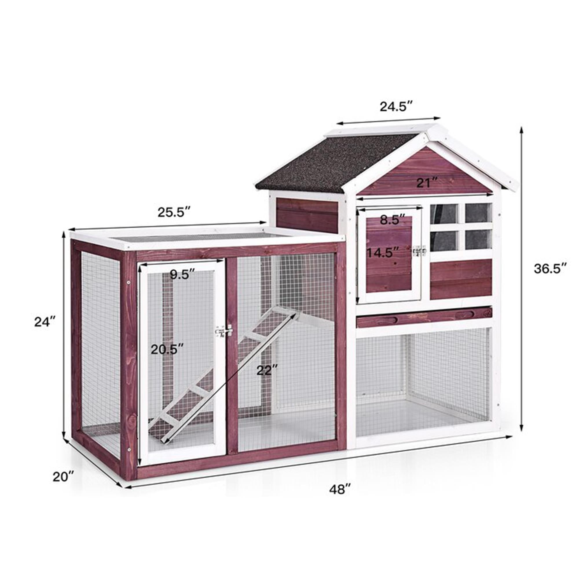 Kadyn 48" Wood 2 Tier Chicken Coop Habitat, Rabbit Hutch for Outdoors, Indoor Guinea Pig Coop Pet House with Stairs, Brown Kadyn 48" Wood 2 Tier Chicken Coop Habitat, Rabbit Hutch for Outdoors, Indoor Guinea Pig Coop Pet House with Stairs, Brown