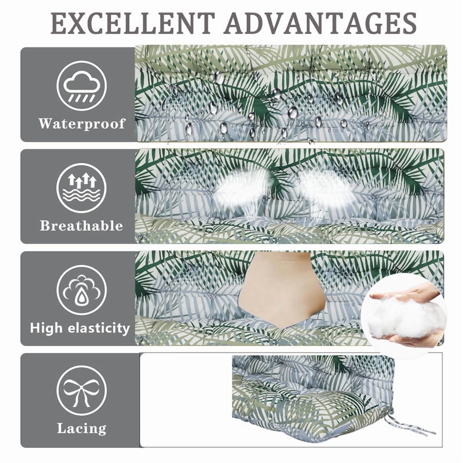 Outdoor swing cushions bench cushion, Waterproof Porch swing replacement cushions for outdoor furniture, 4" thick Bench Cushion for Backyard, Patio, Lawn（Bamboo leaves 40×47in）