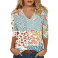 thumbnail image 2 of MAIHAN 3/4 Length Sleeve Womens Tops Loose Fit Casual Blouse V Neck Tops for Women Summer Lightweight Work Top Beach Cover Up(#16Light Blue,XL), 2 of 4