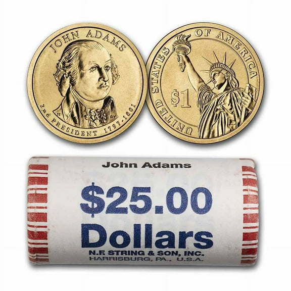 U.S. Mint Presidential Dollar Coin Roll, 2007-P John Adams, 25-Coin, BU