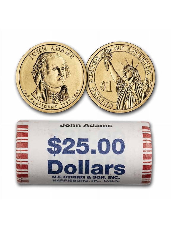Presidential Dollar Coin Roll, 2007-P John Adams, 25-Coin, BU