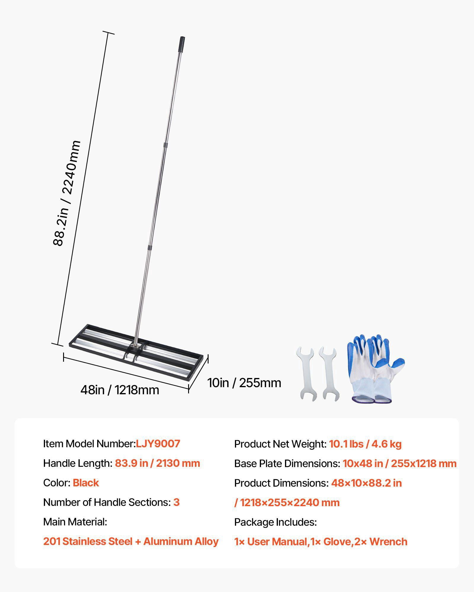 48 Inch Stainless Steel Lawn Leveling Rake with Roller and 83.9 Inch Adjustable Handle Heavy Duty Yard Leveler Tool for Golf Court