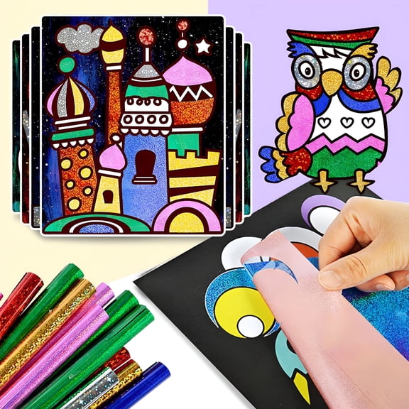 BESTSKY 12 Pack – Foil Art Kit for Kids,Foil Fun Craft Set with Triple-Layer 3D Stickers & Foil Sheets – Creative Arts & Crafts Activities for Gifts,Birthday Party,Girls,Boys Ages 4-8,4-6,5 6 7 8