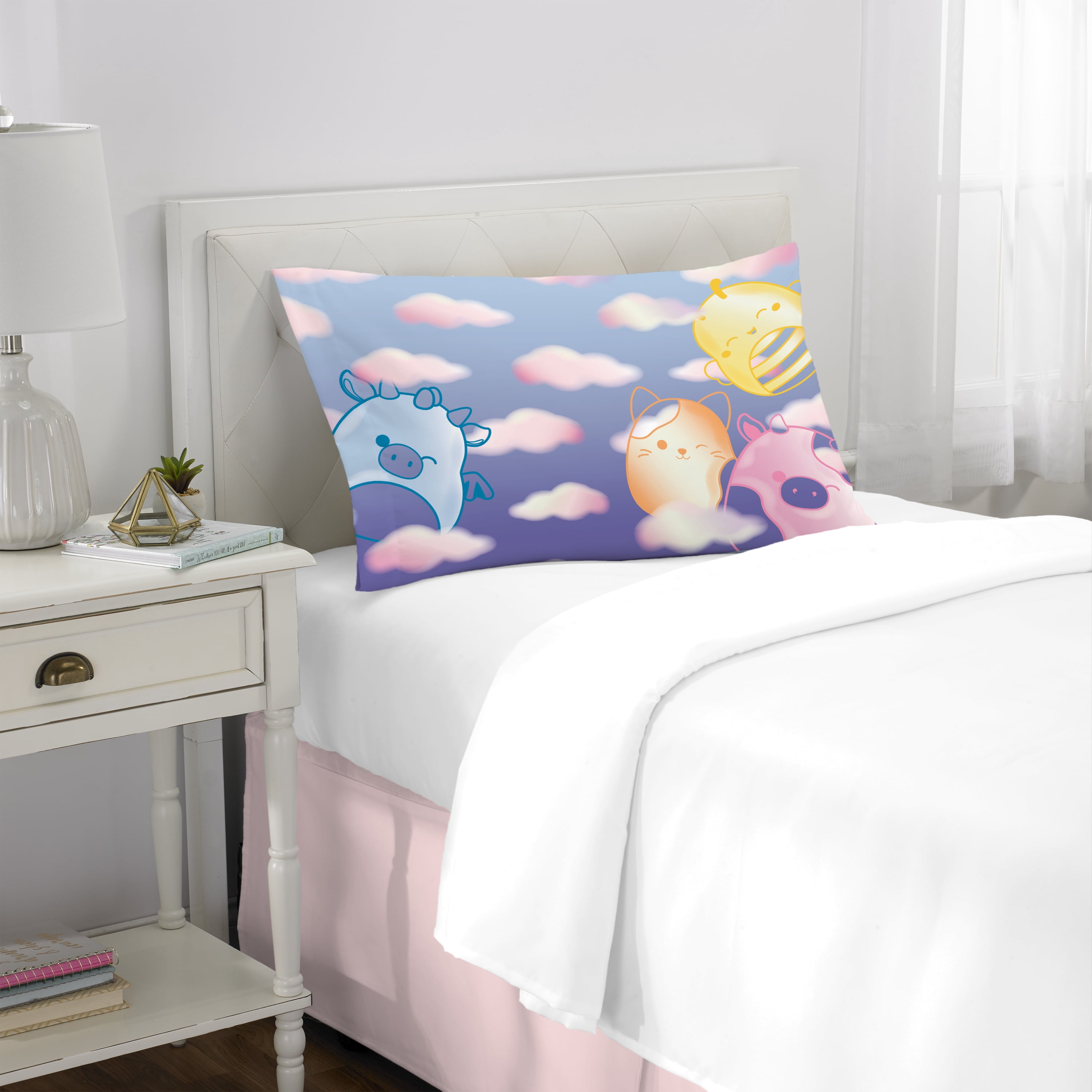 Squishmallows Blue Pink Reversible Silky Satin Pillowcase, Standard Size, 1-Pack