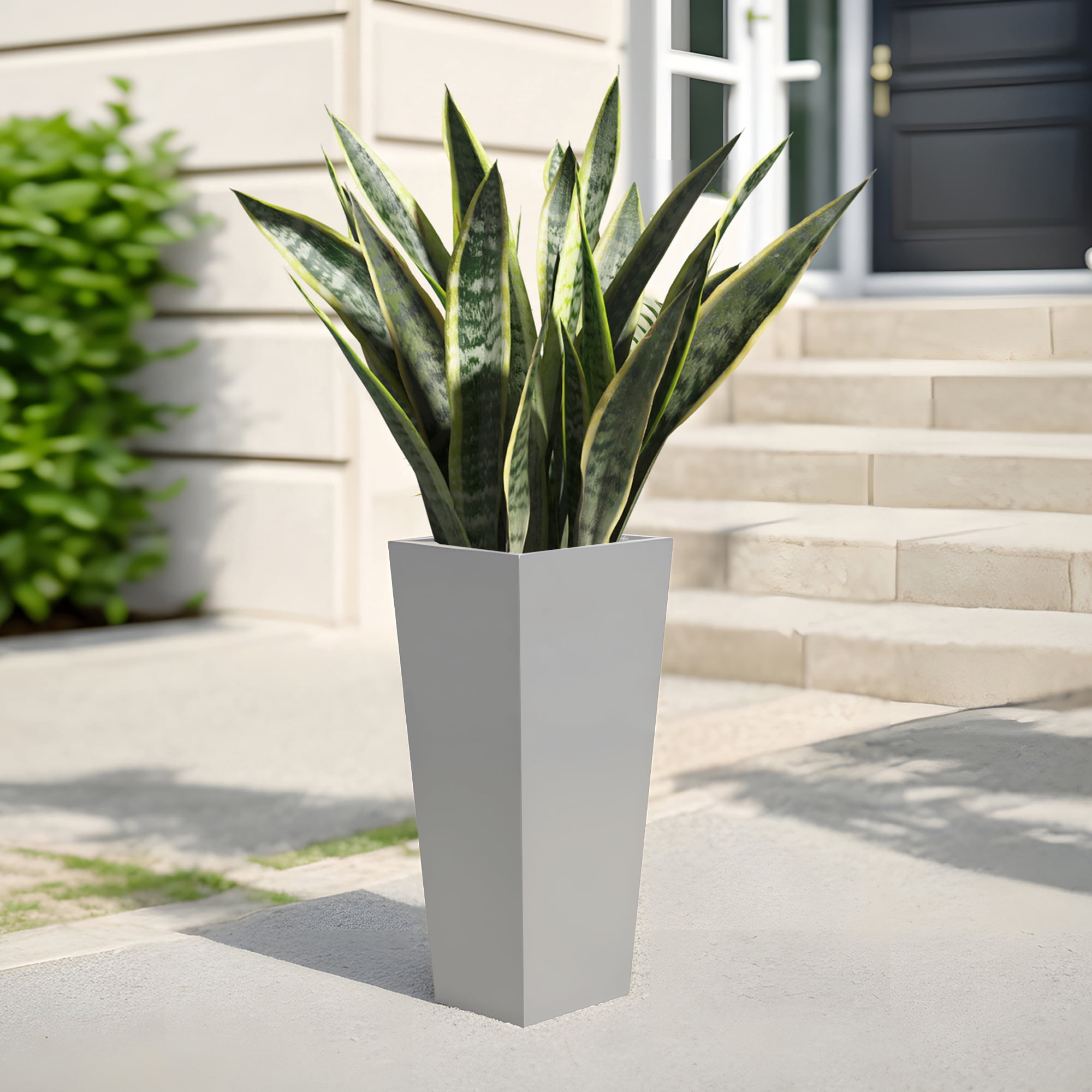 MAYEERTY 25"H Metal Tapered Plant Pot, Large Planter with Drainage Hole & Rubber Plug for Indoor Patio Garden, Gray