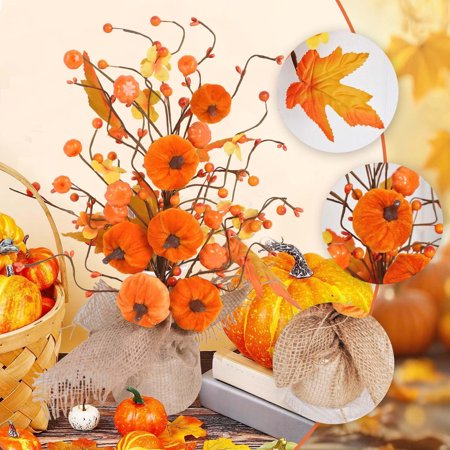 Cheapark Halloween Fall Decorations For Home, Artificial Pumpkin Maple Leaf Tree Tabletop Decor, Fall Tree With Lights For Fall Thanksgiving Home Indoor Decor