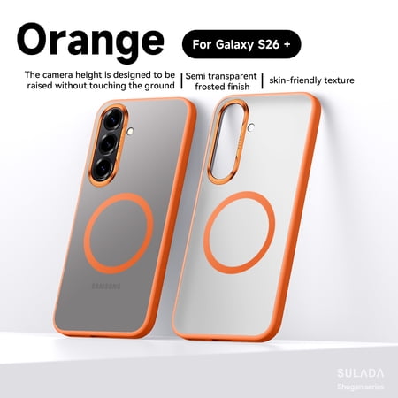 ELEHOLD Magnetic Case for Samsung Galaxy S26+,Compatible with Mag-safe Accessories, Slim Shockproof Frosted Rugged PC+TPU Protective Phone Cover , Orange