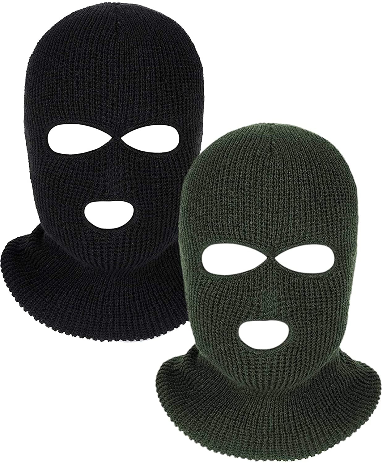 2 Pieces Knitted Full Face Cover 3Hole Ski Mask Winter Balaclava Face Mask