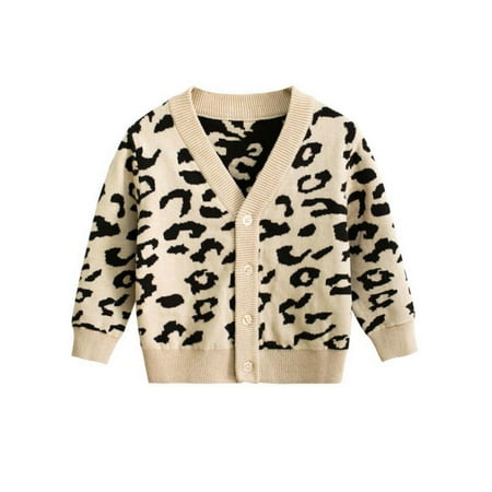 

FOCUSNORM Baby Boy Girl Leopard Cardigan Button-Down Cotton Sweater Top