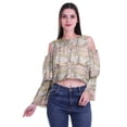 thumbnail image 1 of Moomaya Printed Casual Long Sleeve Tops Women Cold Shoulder Ruffle Sleeves Top, 1 of 4