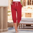 thumbnail image 3 of Lroveb Pantalons Capri pour Femmes avec Cordon de Serrage Pantalons d'Entraînement d'Été Shorts 2024 Taille Haute à Volants Ourlet Plissé Floral Pantalons Décontractés Rouge, 3 of 5