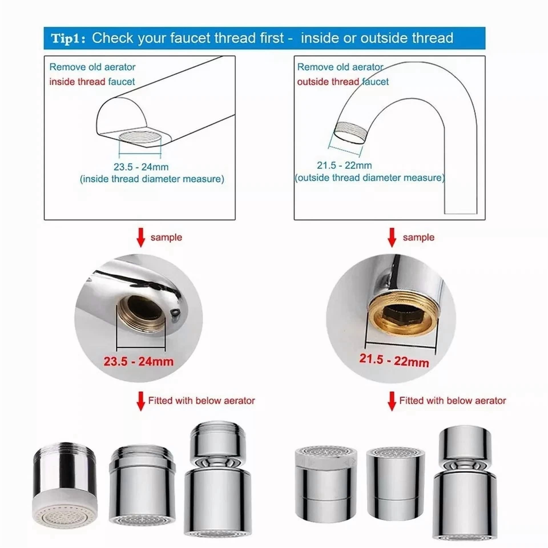 CRESTIN- Faucet Aerator,360° Swivel Kitchen Sink Aerator, 2-Flow Sprayer Stainless Steel