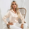 thumbnail image 3 of Women's Button Down Shirt Satin Silk Long Sleeve Blouse Formal Work Top Point Collar Vintage Shirt Work Office Silky Shirts Tops S-XL, 3 of 9