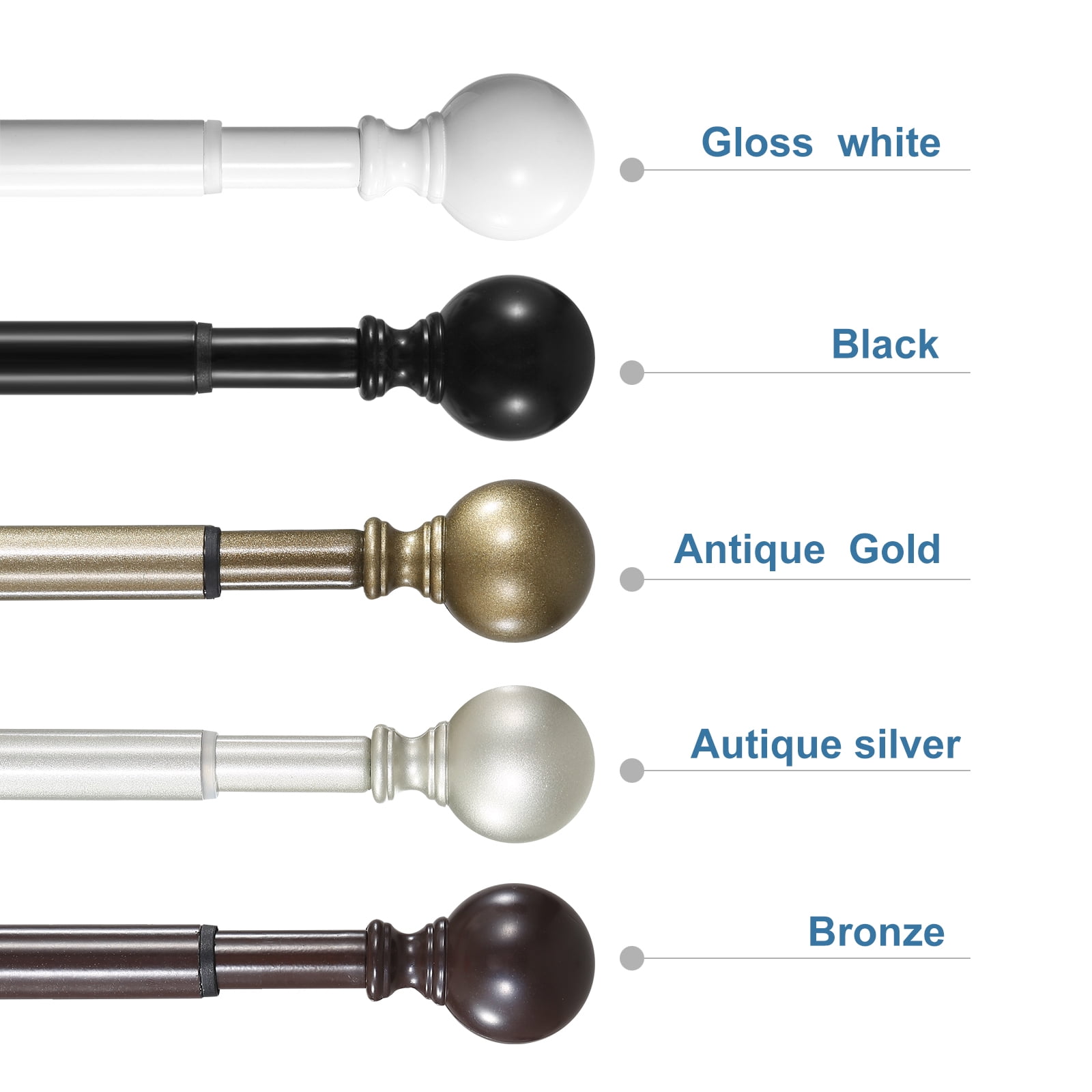 Urbanest Adjustable Double Curtain Rod Set Metal with Decorative Ball Finials, Heavy-Duty, 48"-84", Matte Black