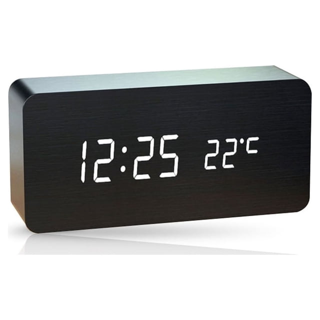 Despertador LED Digital Bearachild Mesita de noche reloj Calendario Ajustable Madera negra