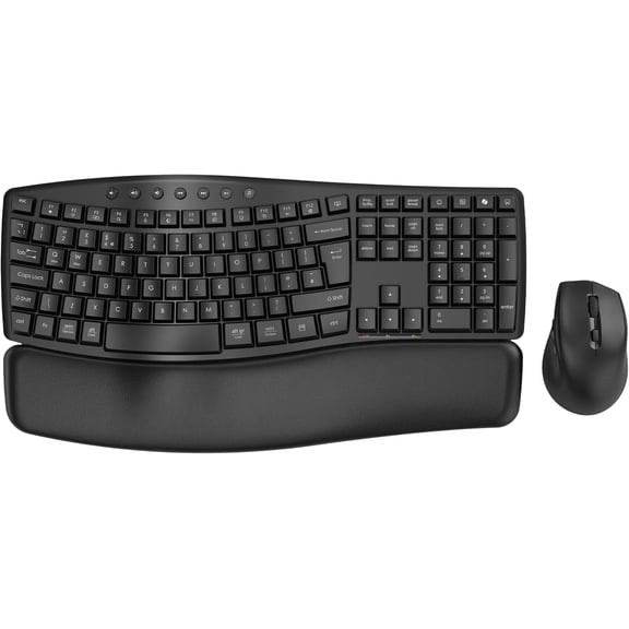 Wireless Keyboard Mouse Combo: 30dB Quiet Wave Keyboard with Leather Palm Rest, Ergonomic Mouse, Dual-System Switch, Plug & Play for Home Office