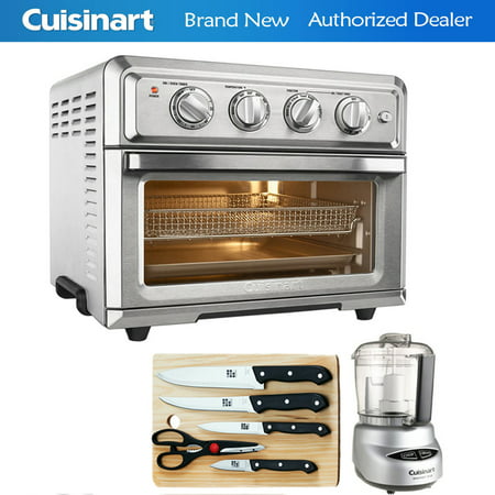 Cuisinart TOA-60 Convection Toaster Oven Air Fryer w/ Light (Silver) with Ultimate Kitchen Bundle Includes Mini Food Processor, 5-Piece Knife Set & Cutting