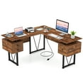 thumbnail image 1 of Gymax 59'' L-shaped Computer Desk w/ Charging Station Corner Desk Sturdy Metal Frame, 1 of 10