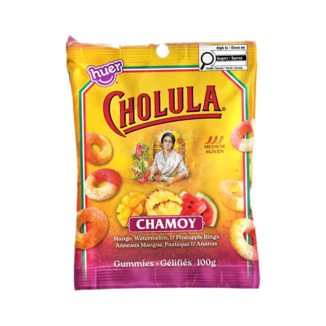 Huer, Cholula Chamoy, Anneaux Fruités Epicés, 100g, Sans Arachides et Noix