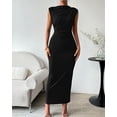 thumbnail image 3 of BTFBM Women's Ruched Bodycon Dress Summer Casual Sleeveless Lightweight Back Slit Elegant Club Party Cocktail Maxi Dresses, 3 of 9