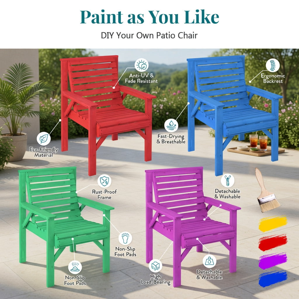Hommoo Fir Wood Outdoor Dining Chair with Ergonomic Inclined Backrest, Sturdy Patio, Garden & Indoor Solid Wood Chair, Natural