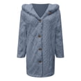 thumbnail image 4 of larppty Fleece Jacket for Women Winter Warm Button Down Hooded Coat Casual Soft Lightweight Fall Teddy Outerwear Fuzzy Coats (Blue, XL), 4 of 5