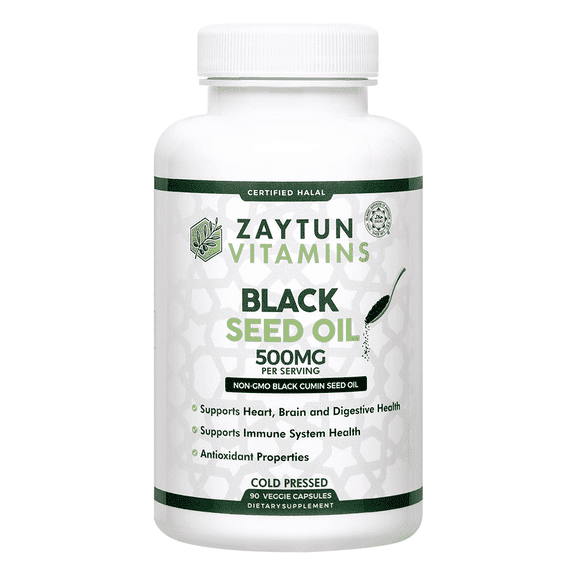 Zaytun Vitamins Halal Black Seed Oil, Cold-Pressed, 90 Capsules, Non-GMO, Made in USA, Halal Vitamins