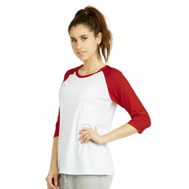 Women's Two Tone 3/4 Sleeve Raglan Baseball Shirt / Baseball Tee, White/Red  L