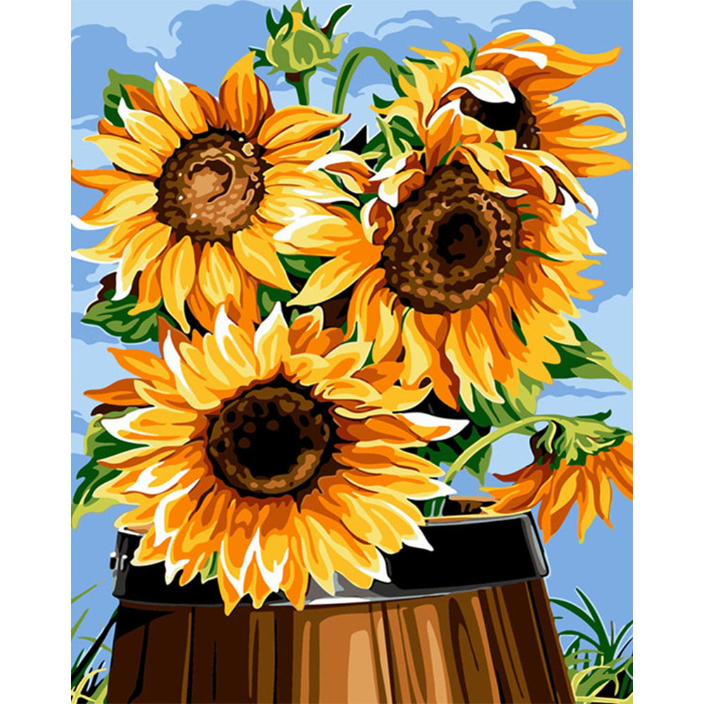 Flowers Painting Numbers Kits DIY Number Canvas Hand Paint Painting Sunflowers 