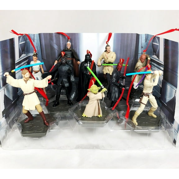 Disney Star Wars Custom 10pc Ornament Set Obi Wan Darth Maul Vader Luke Yoda Mace Windu Jedi