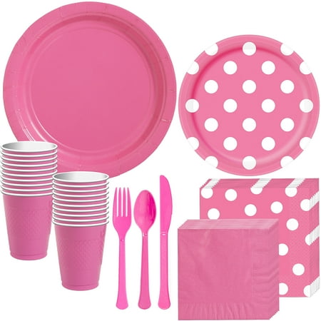 paper plates napkins cups tableware supplies guests cutlery includes plastic pink walmart
