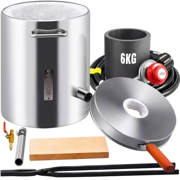 VEVOR 6KG Propane Melting Furnace Kit, Large Capacity Foundry Home Kilns, Blacksmithing Forge with Crucible & Tongs Kiln, Stainless Steel Smelter, For Metal Scrap Recycle, Gold Copper Silver Casting