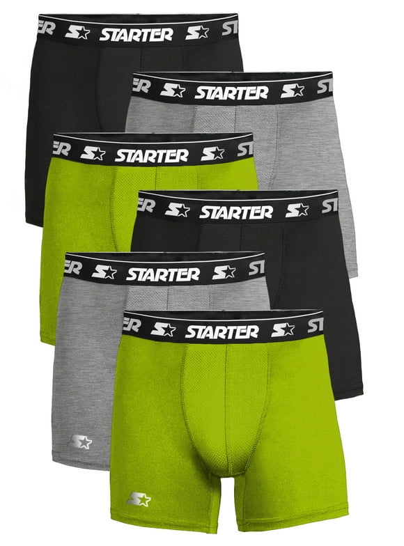 Starter Mens Boxer Briefs Active Performance Breathable Underwear for Men, Black/Lhg/Lime Medium 6-Pack