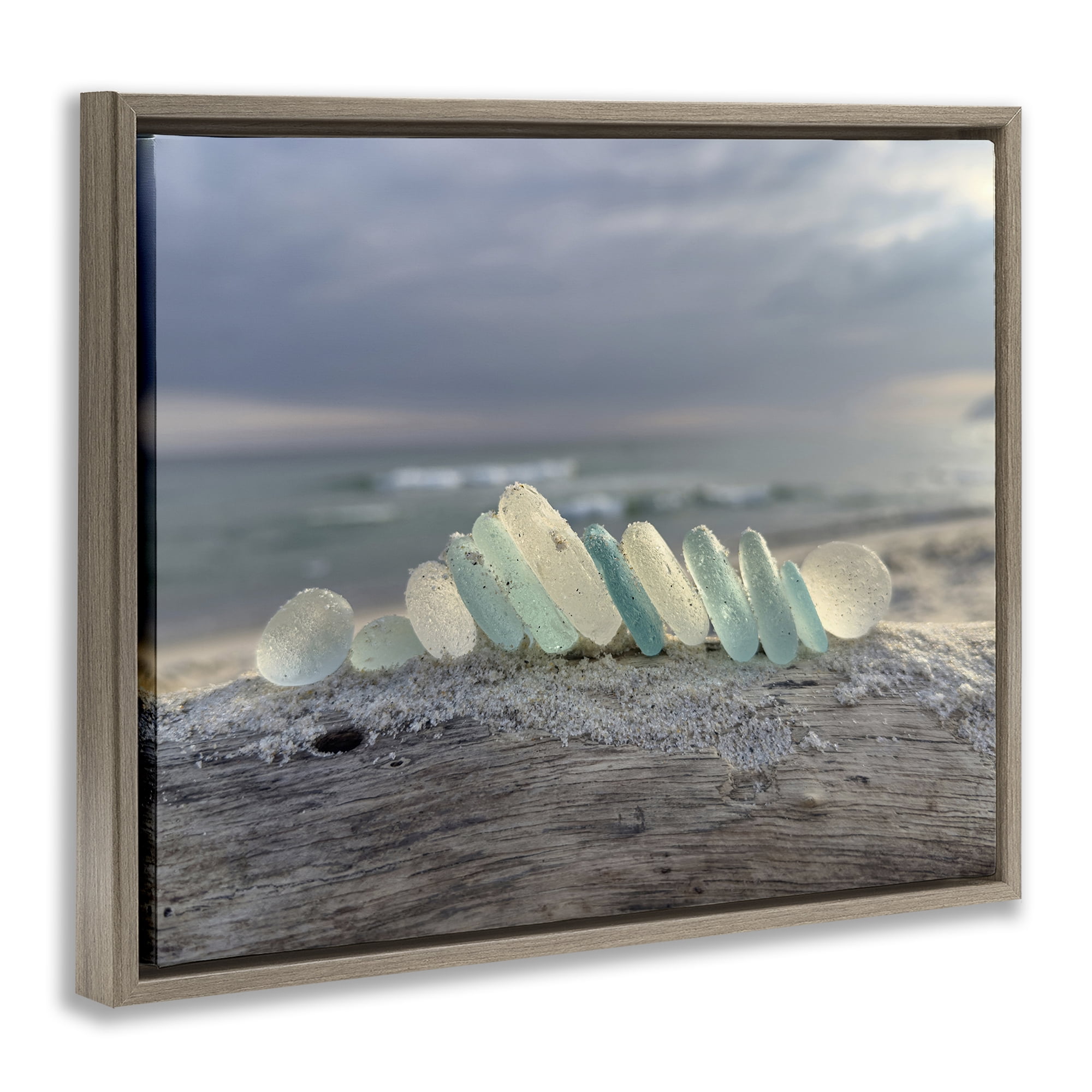 Stupell Industries Sea Glass On Driftwood Brown Framed Floater Canvas Wall Art, design by LMarie Allen
