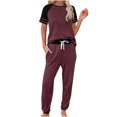 thumbnail image 1 of Traje de dos piezas deportivo informal de manga corta con rayas en contraste suelto a la moda para mujer Wmkox8yi  bvn2718, 1 of 8