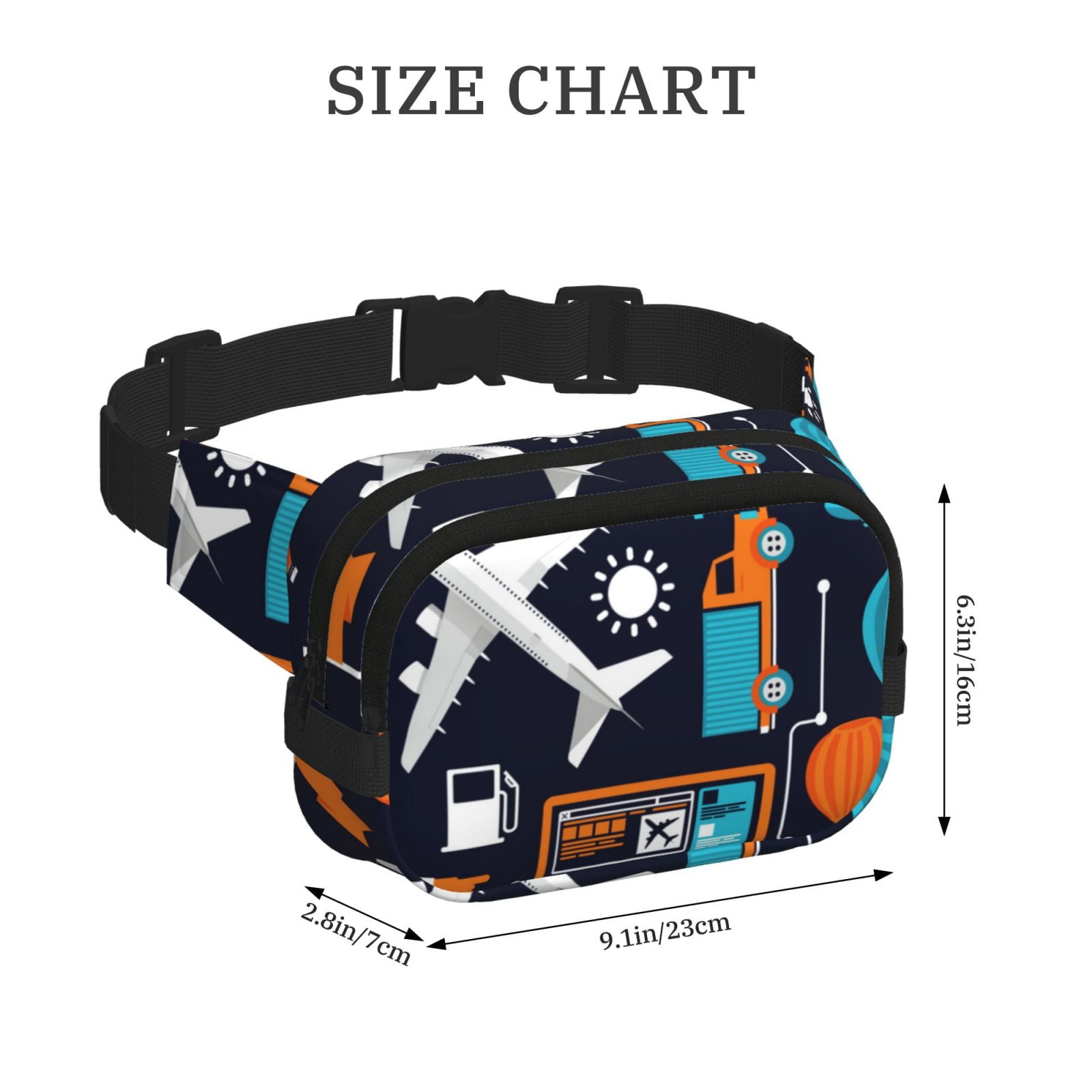 Picia Creative Transport Print Square Double-Layer Waist Bag Mini Adjustable Waist Belt Bag Exercise Running Travel Hiking